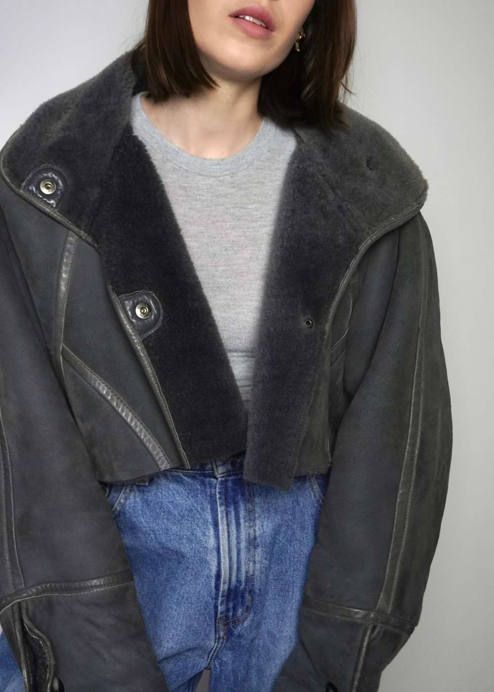 Veste shearling upcyclée grise