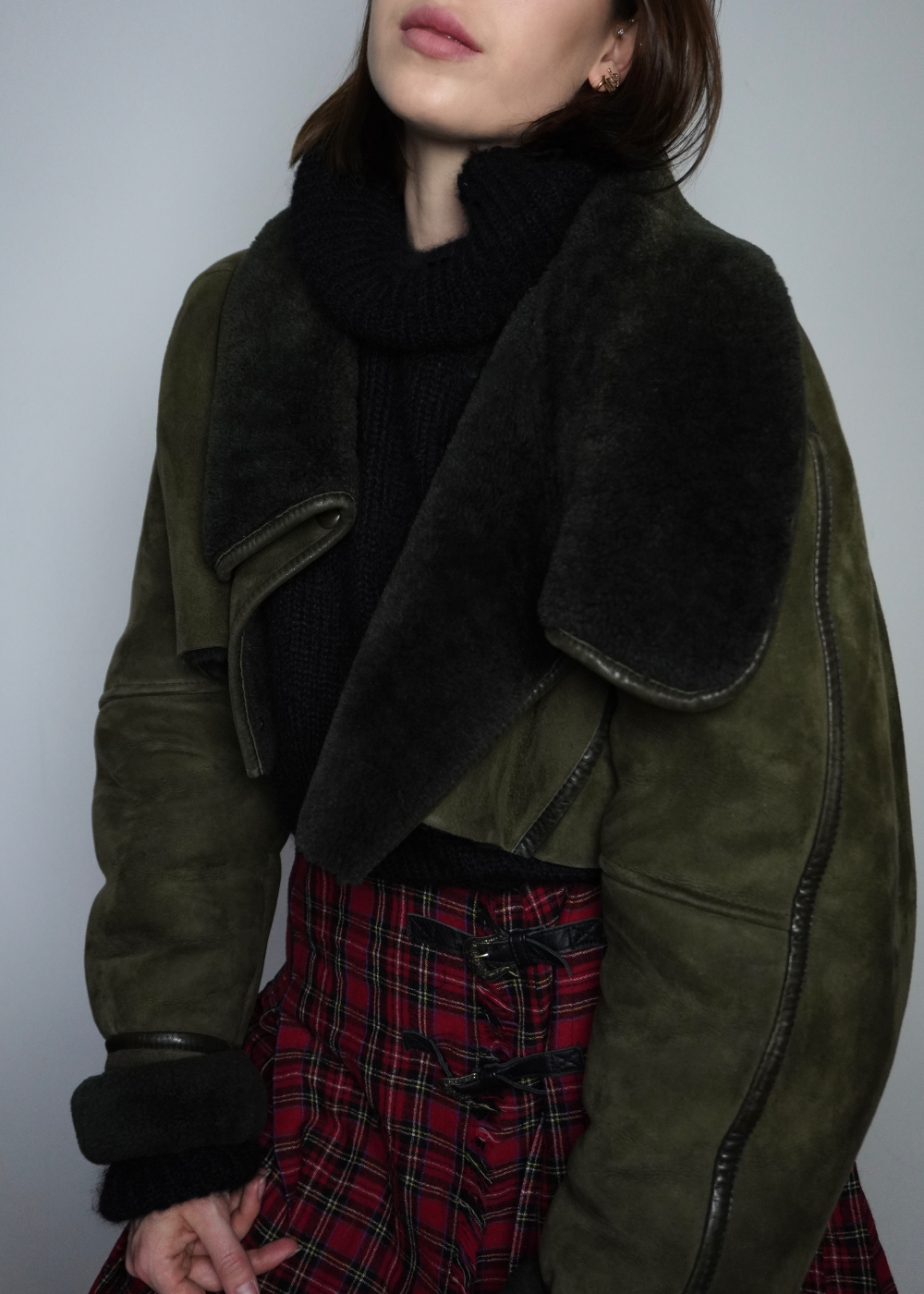 Veste shearling upcyclée kaki