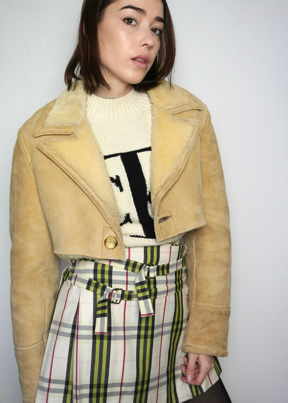 Veste shearling upcyclée beige